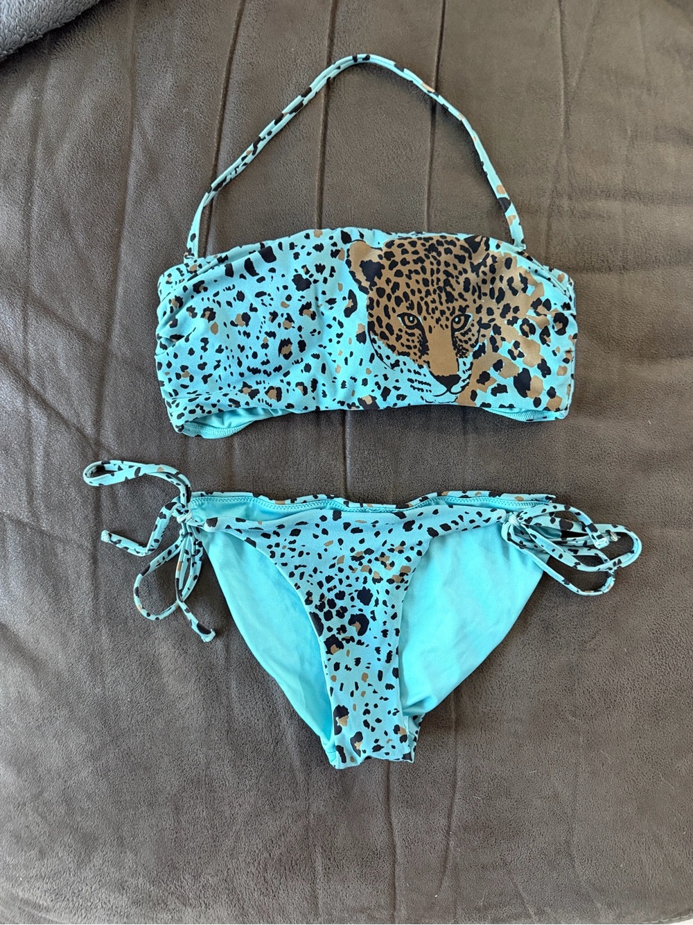 Victoria’s Secret Vintage Blue Jaguar / Leopard Face Bandeau Bikini Set 🐆✨Size S